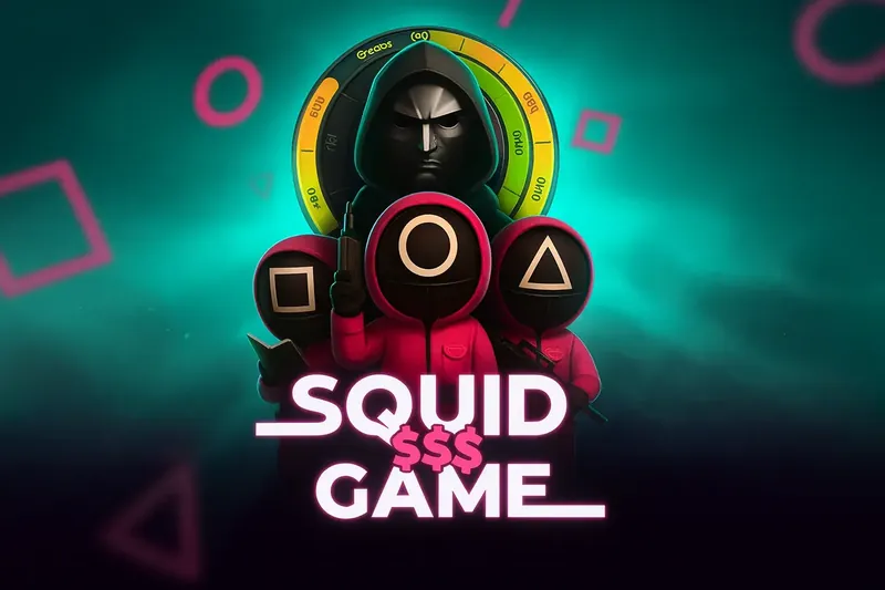 Squid Game slot front man promo showing game interface